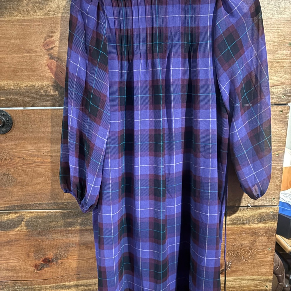 Ann Taylor Purple Plaid Long Sleeve Dress
